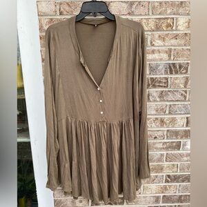 Women’s 4X Allegrace Olive Green/Khaki/Brown Pleated Tunic Babydoll Top